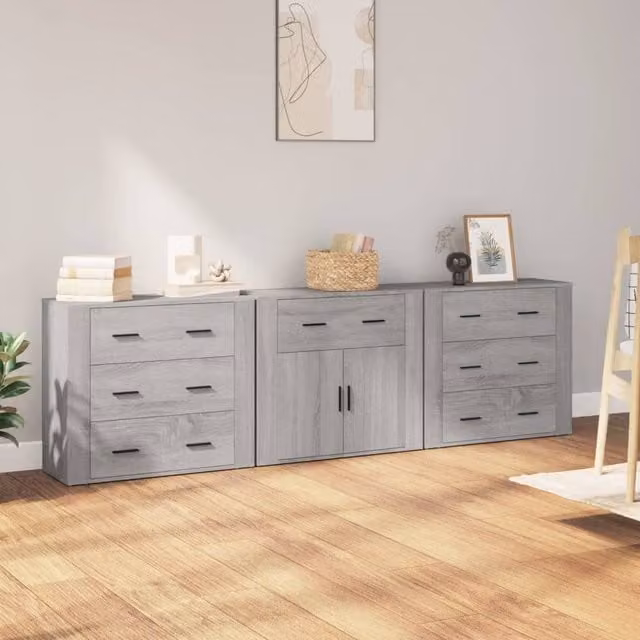 Berkfield Home Set of 3 Grey Sonoma Engineered Wood Sideboards