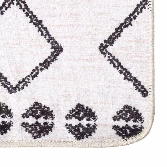 Berkfield Home Washable Moroccan Boho Round Anti Slip Rug in Black and White, Diameter: 100 cm