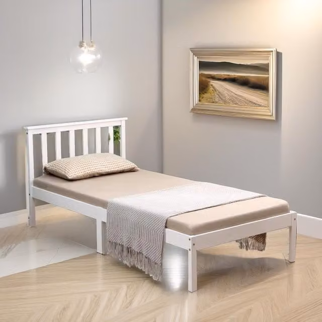 FURNOS Single 3ft Pine Bed Frame in White, 90 x 190 cm – 1