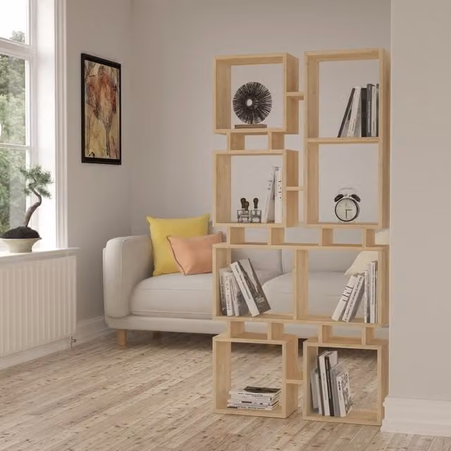 Decortie Rail Modern Oak Bookcase and Display Unit in Brown