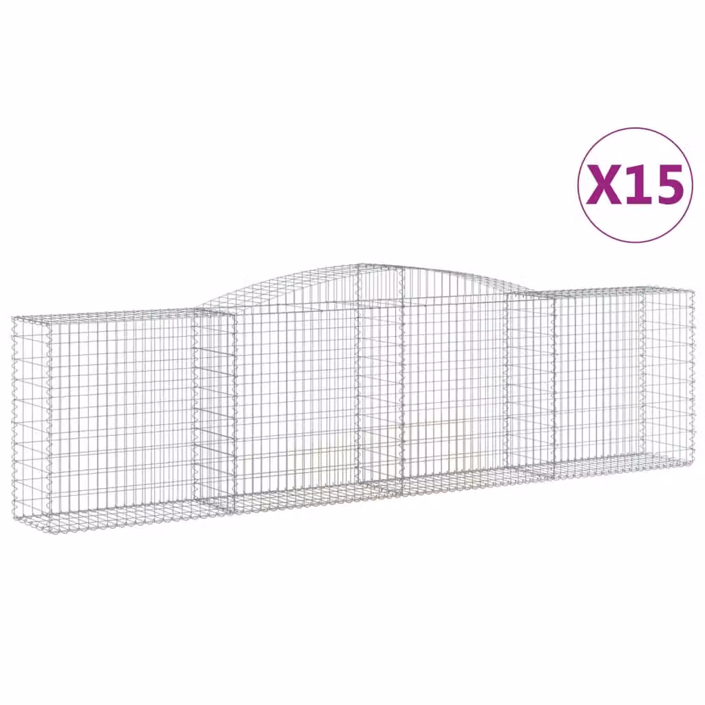 Berkfield Home Arched Gabion Baskets, 15 Piece Set, Silver Galvanised Steel, W: 400 cm, D: 50 cm, H: 100-120 cm – 2