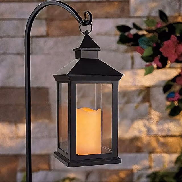 Bright Zeal Black Vintage Metal Pillar Candle Lantern with Flicker Effect for Christmas and Halloween Decorations, H 35.56 cm x W 35.56 cm x D 35.56 cm