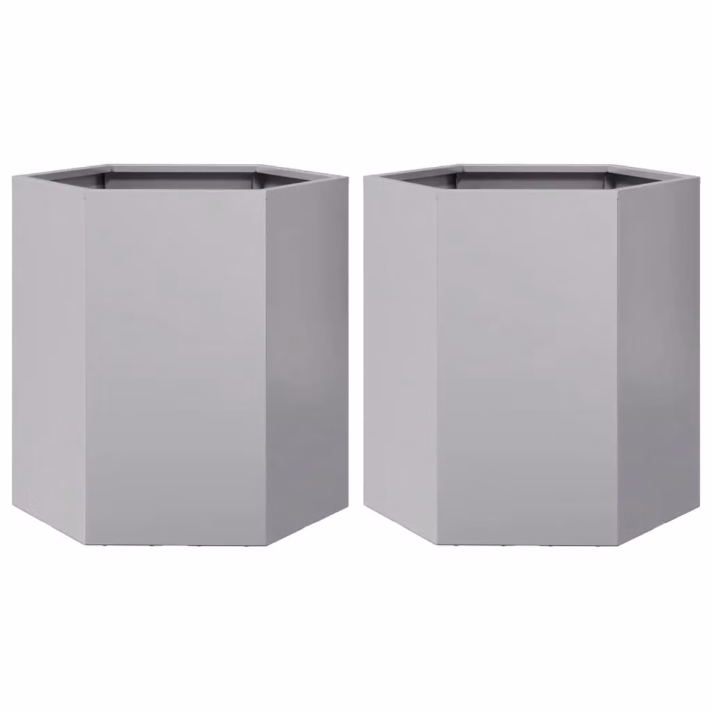 Berkfield 2-Piece Hexagon Garden Planter Set in Silver Galvanised Steel, W/D/H: 46 x 40 x 45 cm – 2