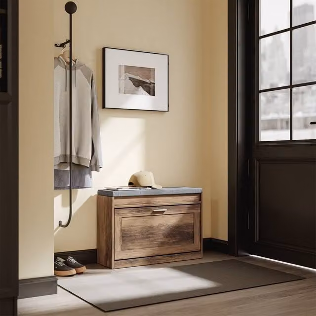 SoBuy Entrance Bench with Shoe Rack and Padded Fabric Seat in Brown, Grey or Silver – 1