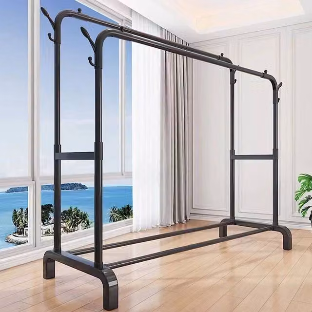 Havendro Heavy Duty Metal Clothes Rail and Storage Shelf in Matt Black, W/D/H: 150 x 110 x 40 cm
