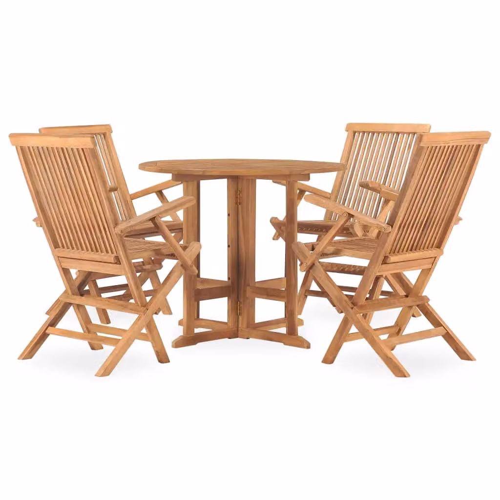 Berkfield Home 5 Piece Folding Outdoor Dining Set in Brown Solid Teak Wood – 2