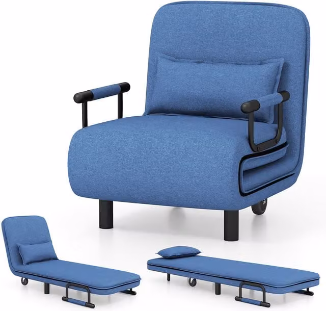 Costway Modern Fabric Single Folding Sofa Bed Chair in Blue – 1