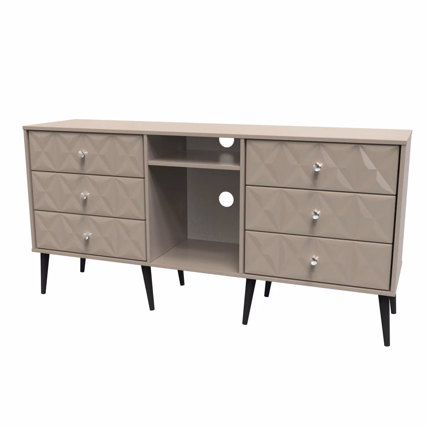 2 U Toledo 6 Drawer Sideboard in Light Brown with Metal Accents and Media Compartments – 2