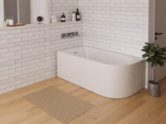 Vente-unique Left-Hand Corner Acrylic Bathtub with Apron, White, W/D/H: 150 x 75 x 58 cm