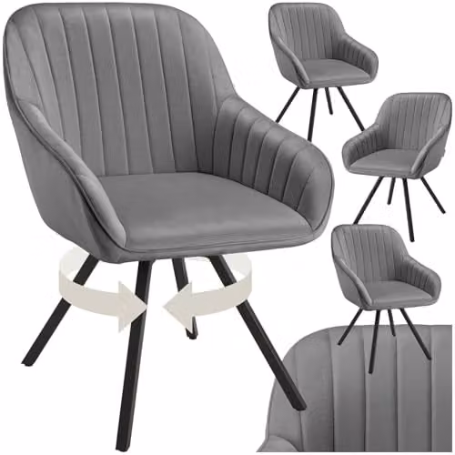 tectake Set of 4 Grey Velvet Dining Chairs with Slim Steel Legs and 360 Degree Swivel H x W x D: 82 x 58 x 58 cm