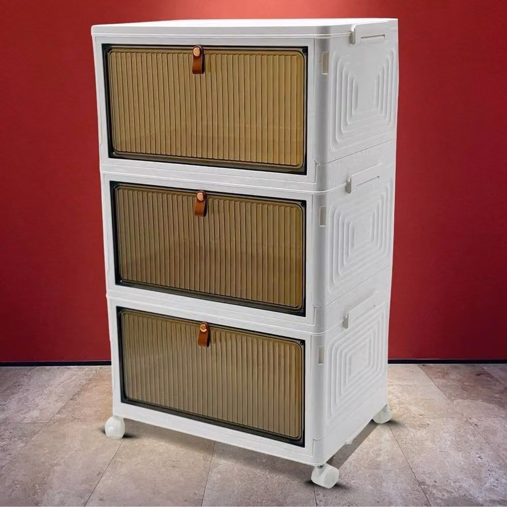 FORGEVIO 3-Tier Stackable Folding Storage Boxes with Lids, White, 69L Total Capacity – 3
