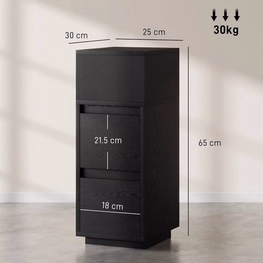 EONLION Slim Black Bedside Table with Open Shelf and 2 Drawers – 2