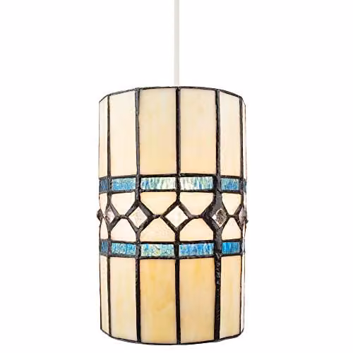 Happy Homewares Amber and Petrol Multicolour Glass Tiffany Pendant Light Shade, W/D/H: 21 x 12 x 12 cm – 1