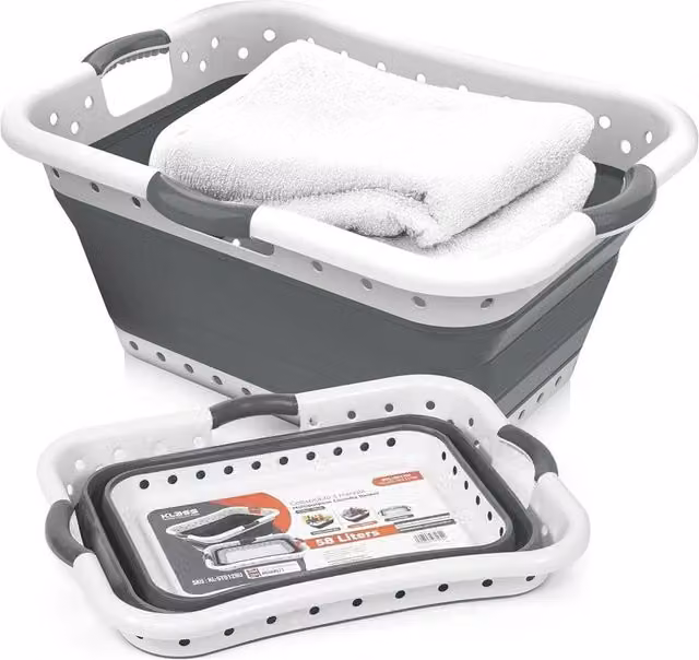 Nordara Grey Collapsible Pop-Up Laundry Basket with 3 Handles, 58L