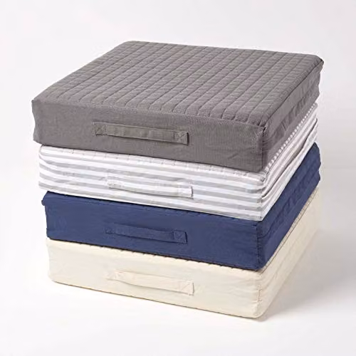 Homescapes Grey Stripe Quilted Armchair Booster Cushion with Removable Cotton Cover, W/D/H: 50 x 50 x 10 cm – 2