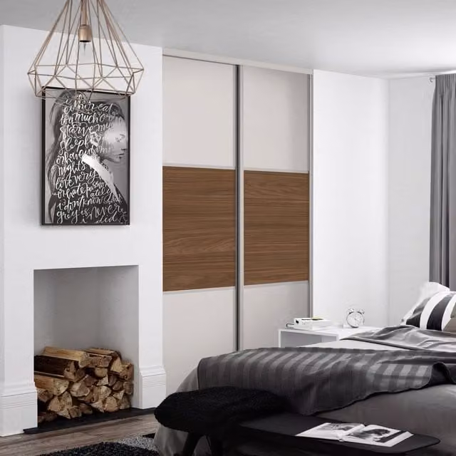 Spacepro Classic 3 Panel Sliding Wardrobe Door Kit in Dove Grey and Walnut, 2 Pack, Width: 148.9 cm