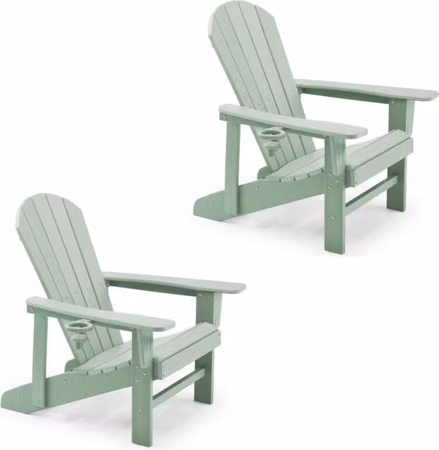 VonHaus Waterproof Garden Adirondack Chair in Sage Green, Set of 2