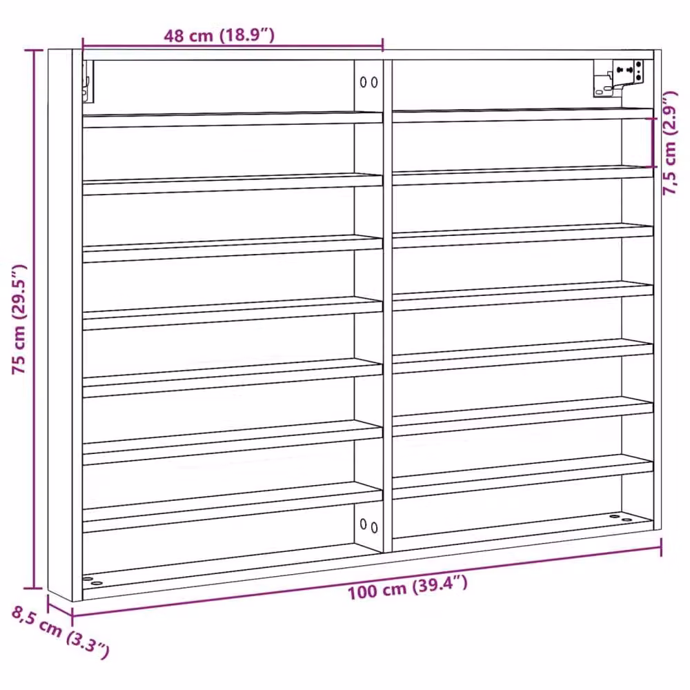 Berkfield Home Vitrine Cabinet in Sonoma Oak, Beige, W/D/H: 100 x 8.5 x 75 cm – 2