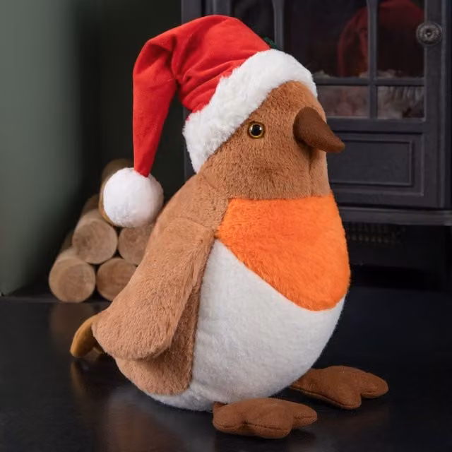 Samuel Alexander Red Plush Christmas Robin Tabletop Decoration with Santa Hat, Height: 40 cm – 2