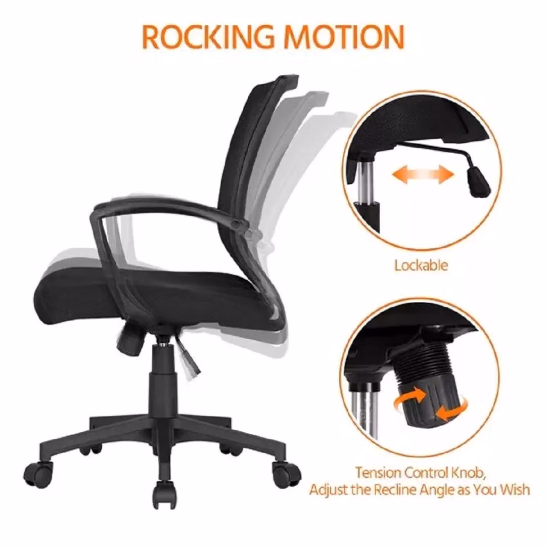 EONLION Black Fabric Swivel Task Chair with Armrests and Castors for Home Office – 3
