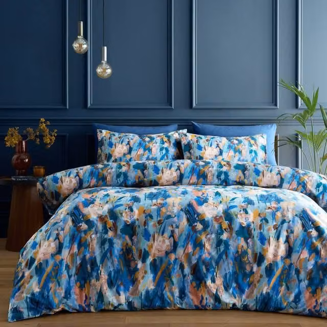 Portfolio Home Daphne Blue Floral Microfibre Duvet Cover and Pillowcase Set, Super King (Duvet Cover: 200 x 220 cm, Pillowcase: 50 x 75 cm) – 1