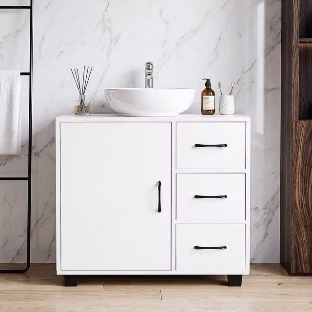 VOGREX Modern White Bathroom Under Sink Storage Cabinet and Basin Shelf Unit – 1