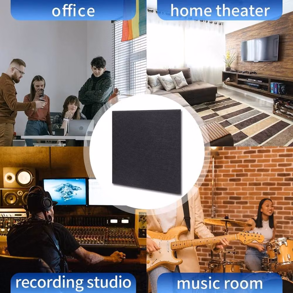 NESTLUNE 12-Pack Self Adhesive Acoustic Wall Panel Tiles in Black – 3