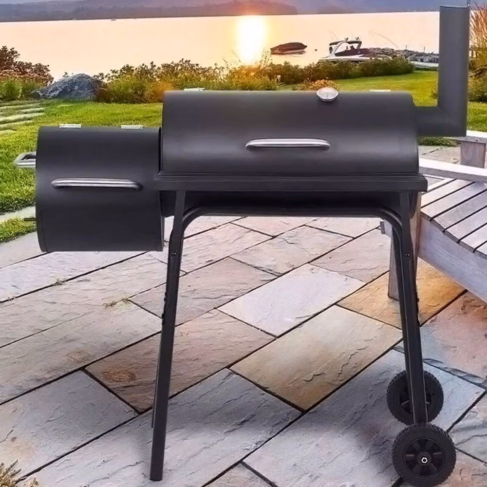 Kelvenix Charcoal BBQ 2 Burner Barbecue Grill in Black with Thermometer and Enamelled Steel Construction, H 115.0 x W 114.0 x D 53.0 cm – 4