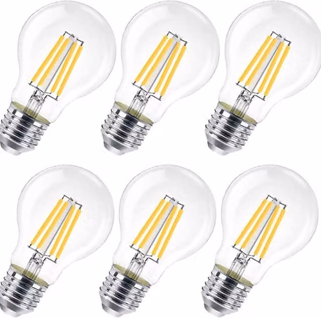 ExtraStar 8W LED A60 Filament Bulb, E27, 3000K Warm White, Transparent