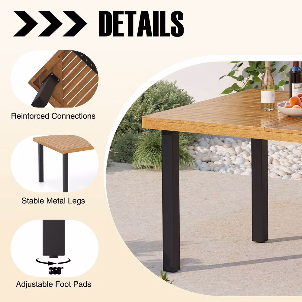 Costway Extendable Rectangular Patio Dining Table for 8 Adults with Natural Acacia Wood Tabletop – 3