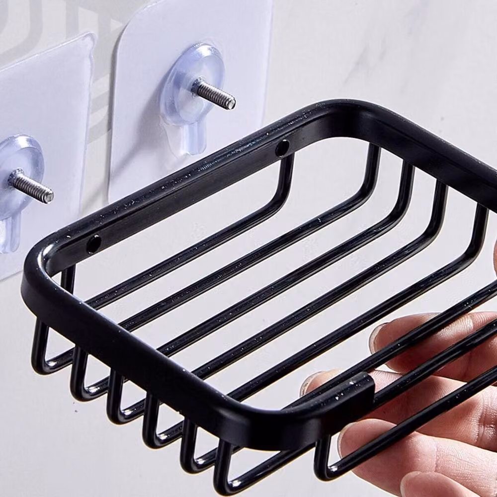 VOGREX Black Aluminium Bathroom Soap Dish with Suction and Drainage – 2