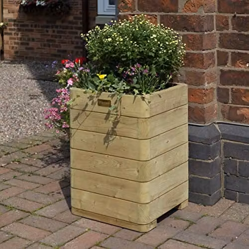 Rowlinson Marberry Square Tall Wooden Planter, Brown, W: 40 cm, D: 40 cm, H: 40 cm – 1