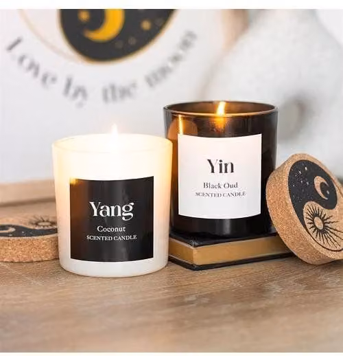 KDMD Set of 2 Yin Yang Black Oud and Coconut Candles in White