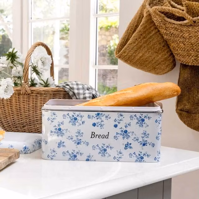 Laura Ashley China Rose Enamel Bread Bin in White