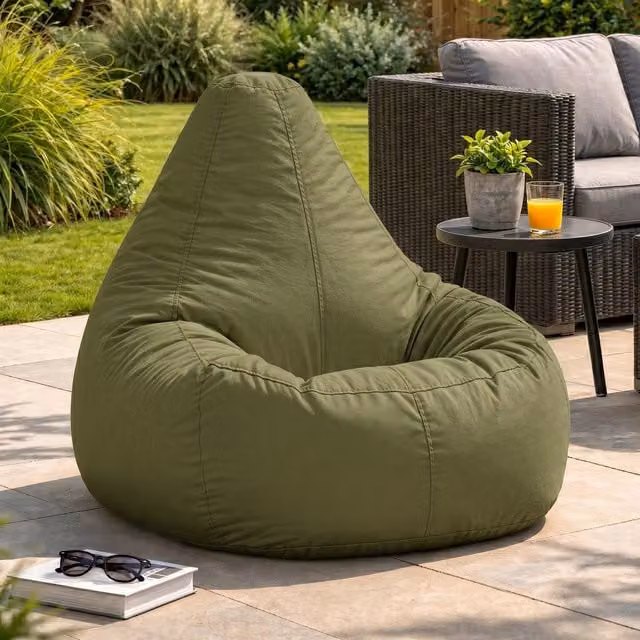 ICON Dalton High Back Adult Gaming Bean Bag Chair for Indoor and Outdoor Use in Beige or Green