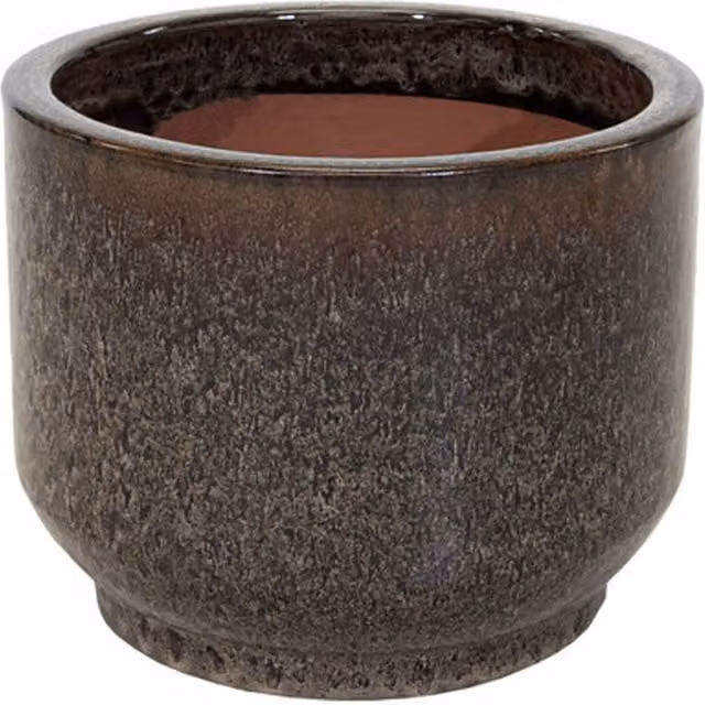 Mega Collections Brown Ceramic Glazed Cylinder Pedestal Plant Pot, Diameter: 24 cm