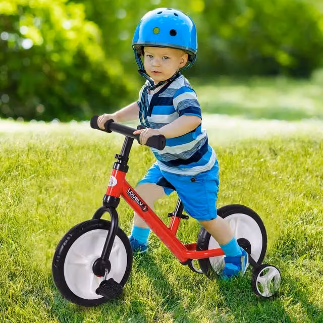 HOMCOM Kids Balance Training Bike with Stabilisers, Black and Red