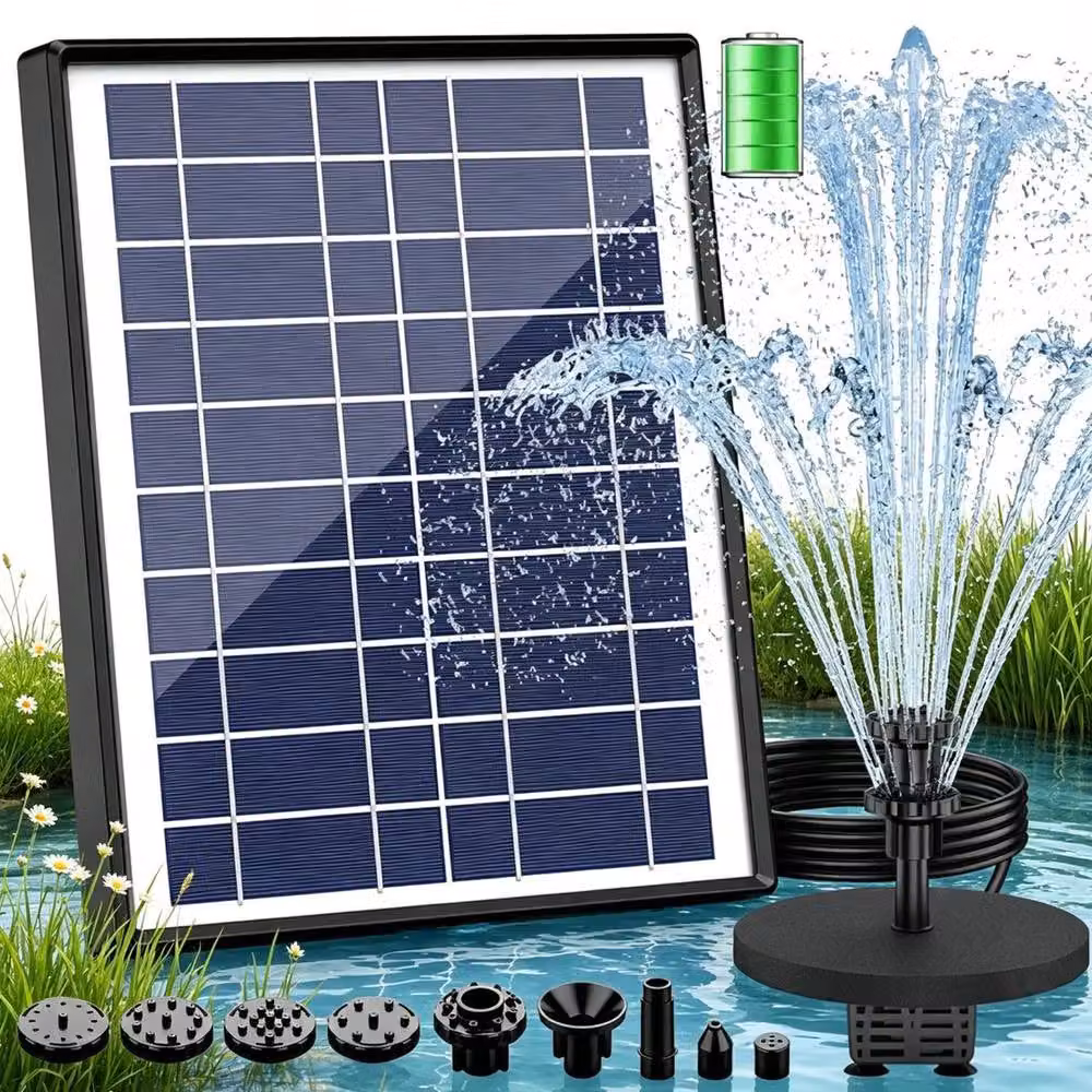 FLAVORA 6.5W Solar Power Fountain Pump with 6 Nozzles for Bird Baths, Black, W/D/H: 100 x 15 x 15 cm – 2
