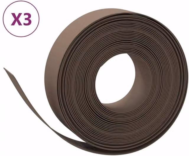 Berkfield Home Garden Edgings, 3 Pieces, Brown, 10 m, 15 cm, Polyethylene