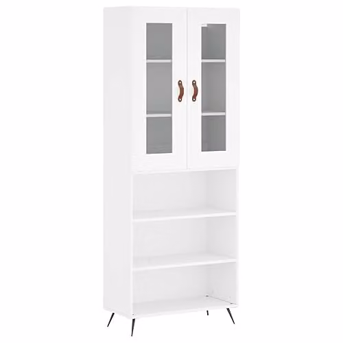 vidaXL Modern White Highboard with Hinged Doors and Internal Shelves, W/D/H: 69.5 x 40.7 x 180 cm