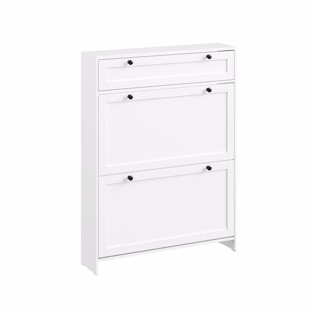 SoBuy Modern Slim Shoe Cabinet with Tilting Compartments and Internal Shelves in White or Black – 2