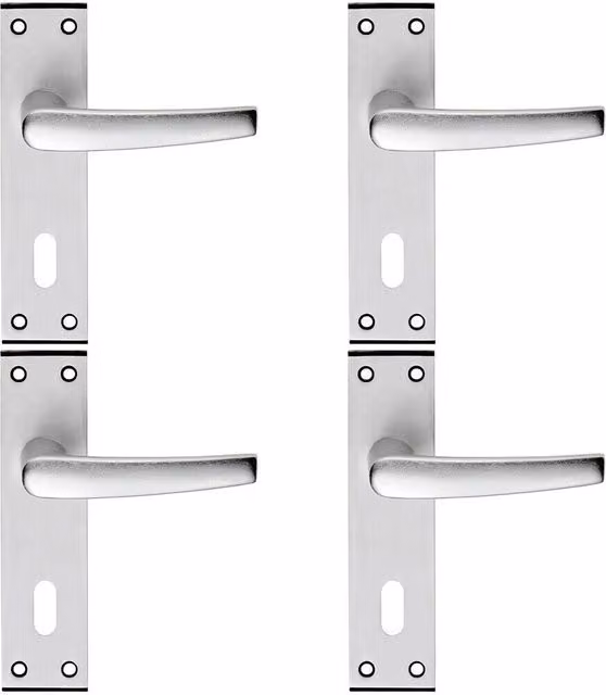 Loops 4x Pair Straight Lever on Lock Backplate Door Handles in Satin Aluminium, Silver, 152 x 38 mm