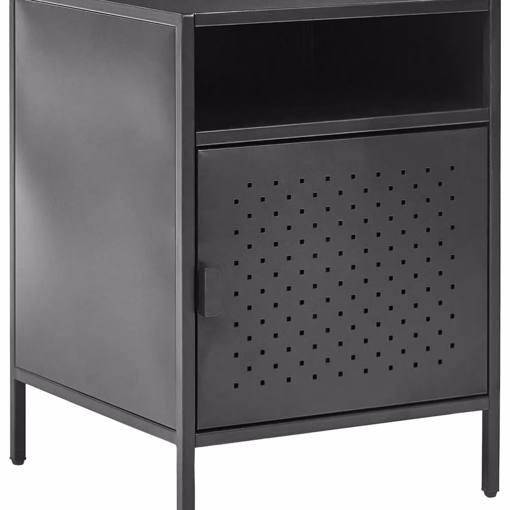 Wyld and Coco Black Matt Steel Office Cabinet with 2 Internal Shelves and Hinged Doors – 2