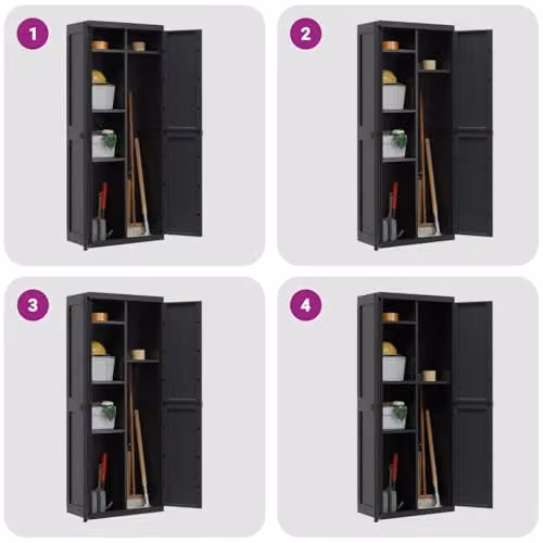 vidaXL Outdoor Storage Cabinet in Black Plastic with Internal Shelves and Lock, W/D/H: 65 x 37 x 165 cm – 4