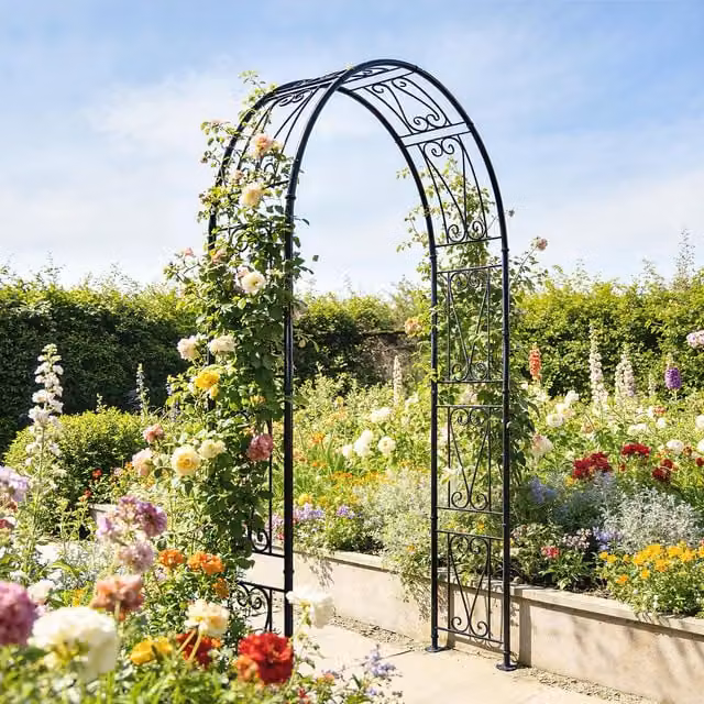 Outsunny Black Metal Garden Rose Arch and Climbing Frame