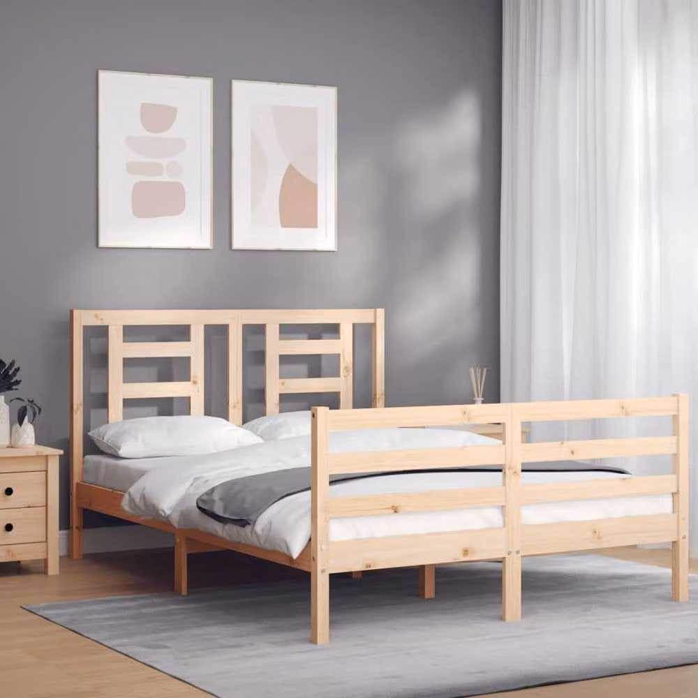 Berkfield Home Solid Wood Bed Frame with Headboard in Brown, W/D/H: 120 x 200 cm – 2