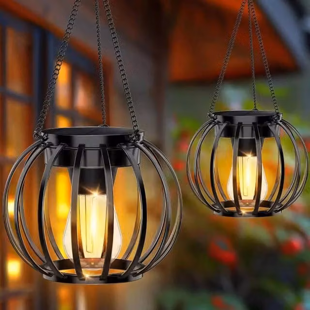Havendro 2-Piece Set of Black Metal Solar Hanging Lanterns with Warm White Light for Garden Decor – 1