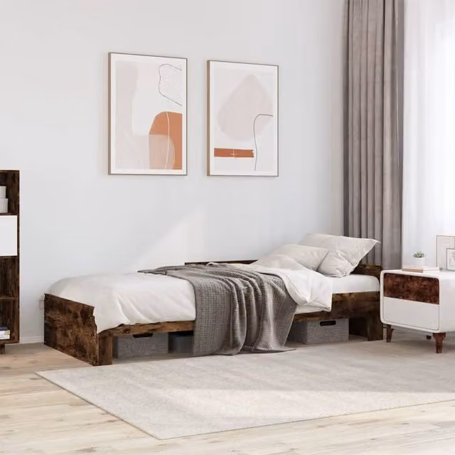 Berkfield Home Single Bed Frame in Smoked Oak Brown, Engineered Wood, W/D/H: 90 x 190 cm