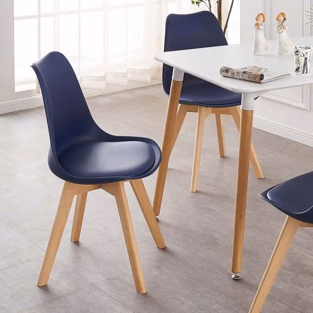 Life Interiors Set of 2 Lorenzo Scandinavian Dining Chairs with Blue Synthetic Leather Cushions and Beech Wood Legs – 1