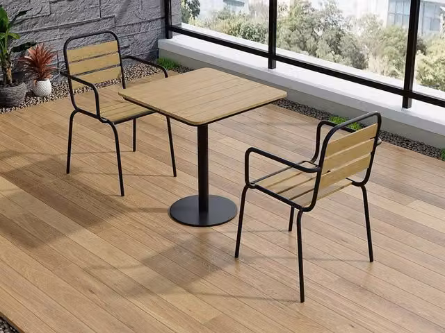 MYLIA Set of 2 Stackable Modern Garden Armchairs in Black Metal and Composite